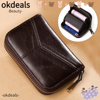 OKDEALS กระเป๋าสตางค์หนัง มีซิป ใส่บัตรได้ สําหรับผู้ชาย