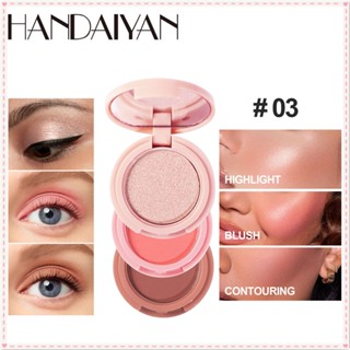 Handaiyan Blush High-gloss Contouring 3-in-1 All-in-one Plate Matte Glitter Smooth Natural Blush Long-last Face Makeup 3 Colors JOYFEEL