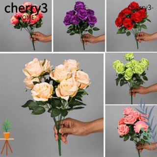 Cherry3 ช่อดอกไม้ประดิษฐ์ ผ้าไหม 9 ดอก สําหรับตกแต่งโต๊ะ