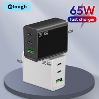 Elough อะแดปเตอร์ชาร์จโทรศัพท์มือถือ 65W พอร์ต Type C คู่ ชาร์จเร็ว แบบพกพา EU US