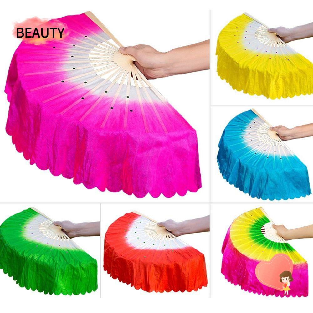 Beauty พัดผ้าไหมเรยอนเทียม ไล่โทนสี สําหรับเต้นระบําหน้าท้อง ผู้หญิง