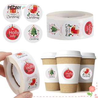 PEONYPAVILION สติกเกอร์ฉลาก ลาย Merry Christmas สําหรับติดตกแต่งซองจดหมาย 500 ชิ้น ต่อม้วน