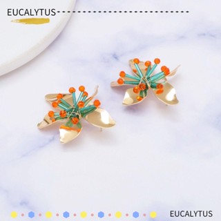 Eutus ต่างหูสตั๊ด ลายดอกไม้ สีสเปรย์ หรูหรา สไตล์โบฮีเมียน เครื่องประดับแฟชั่น 2 คู่