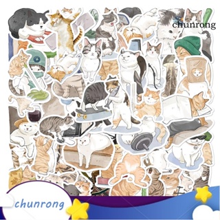 Chunrong สติกเกอร์ ลายการ์ตูนแมว กันน้ํา กันรอยขีดข่วน กันฉีกขาด สําหรับตกแต่งสมุดภาพ กระเป๋าเดินทาง 53 ชิ้น ต่อชุด