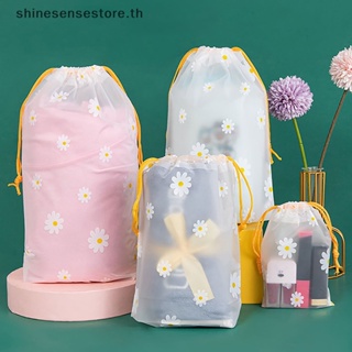 Shine กระเป๋าเครื่องสําอาง เชือกดึง ลายดอกเบญจมาศ ขนาดเล็ก สีโปร่งใส สําหรับใส่ของขวัญ