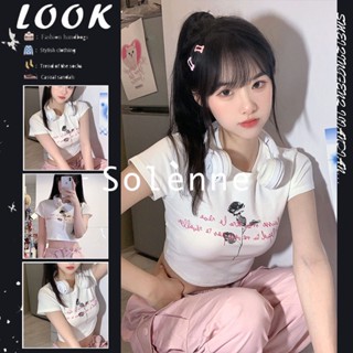 Solenne  เสื้อครอป เสื้อยืดผู้หญิง ครอป baby tee สาวเรโทร 2023 NEW Style สบาย รุ่นใหม่ Korean Style ทันสมัย A99J306 36Z230909