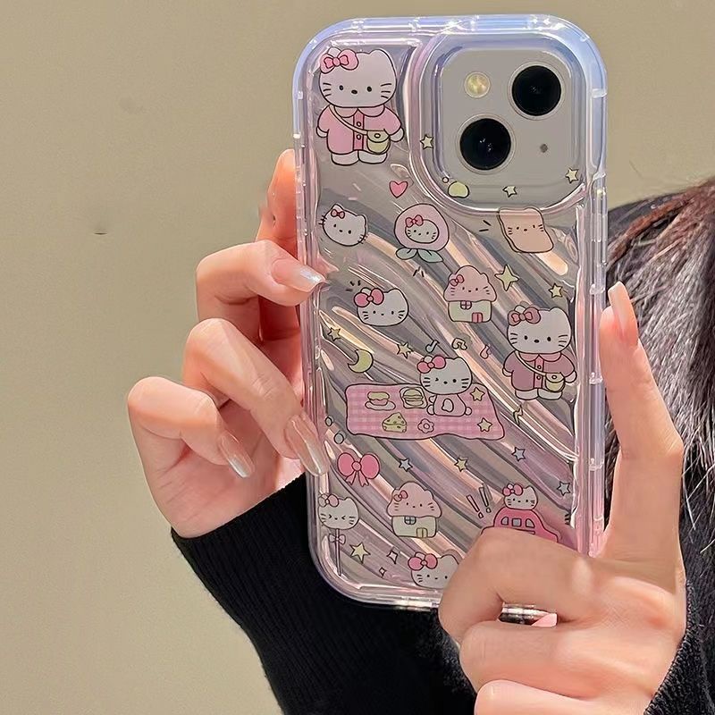 【Pink Cartoon Cat】เคสโทรศัพท์มือถือ ซิลิโคนนิ่ม กันกระแทก ลายการ์ตูนแมวเลเซอร์ 3D หรูหรา สําหรับ iPhone 15 11 14 13 12 Pro XS Max X XR 7 8 Plus