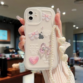 เคสโทรศัพท์มือถือ แบบใส ลายโบ คลื่นใหญ่ พร้อมสายคล้องมือ สําหรับ Apple Iphone 13 14 12 11 xr xsmax 7 8p