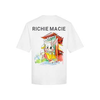 Richie MACIE เสื้อยืดคอกลม แขนสั้น ผ้าฝ้าย พิมพ์ลายกราฟฟิติ ทรงหลวม อเนกประสงค์ แฟชั่นฤดูใบไม้ผลิ และฤดูร้อน สําหรับผู้หญิง