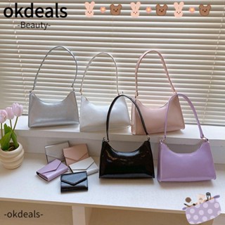 Okdeals กระเป๋าถือ กระเป๋าสะพายไหล่ สะพายข้าง หนัง Pu ความจุสูง สีพื้น สําหรับเด็กผู้หญิง