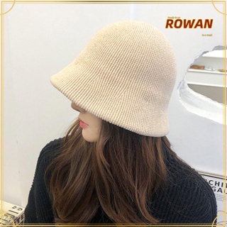 Rowans หมวกบักเก็ตลําลอง ผ้าถัก แบบหนา ให้ความอบอุ่น ป้องกันหู แฟชั่นฤดูใบไม้ร่วง และฤดูหนาว