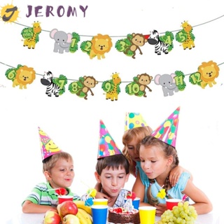 Jeromy ธงแบนเนอร์ ลายสัตว์ 12 เดือน สําหรับตกแต่งปาร์ตี้วันเกิดเด็ก