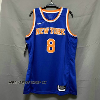 【คุณภาพสูง】ใหม่ ของแท้ NBA New York Knicks สําหรับผู้ชาย #8 เสื้อกีฬาแขนสั้น ลายทีม Latrell Sprewell Jersey สีฟ้า