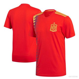 เสื้อยืดคอกลม พิมพ์ลายฟุตบอล Spain Jersey Home World Cup พลัสไซซ์ 2018 สําหรับผู้ชาย และผู้หญิง