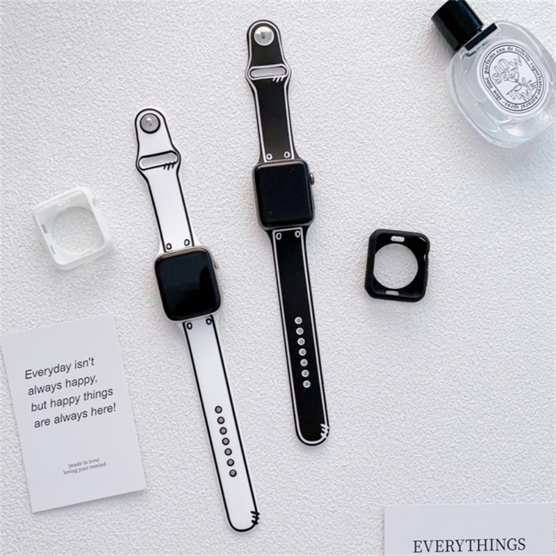 เคส + สายซิลิโคนนุ่มลายกราฟฟิตีการ์ตูน ชุดป้องกัน สำหรับ Apple Watch Strap Series 11 10 Ultra 2 9 8 7 6 5 SE 4 3 สายนาฬิกา Band iWatch 49 46 45 44 42 41 40 38mm