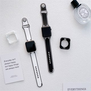 เคส + สายซิลิโคนนุ่มลายกราฟฟิตีการ์ตูน ชุดป้องกัน สำหรับ Apple Watch Strap Series 11 10 Ultra 2 9 8 7 6 5 SE 4 3 สายนาฬิกา Band iWatch 49 46 45 44 42 41 40 38mm