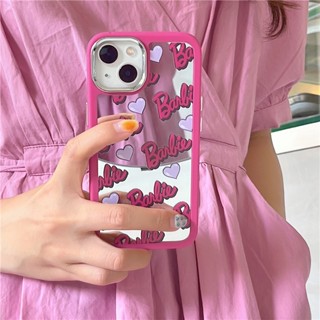 เคสโทรศัพท์มือถือ ซิลิโคน ลายบาร์บี้ หัวใจ สีแดงกุหลาบ สไตล์เกาหลี สร้างสรรค์ สําหรับ Apple Iphone 14 11 12 13 pro max 13ProMax 11 12ProMax 14Pro