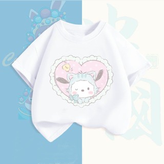 SANRIO เสื้อยืดแขนสั้น แบบนิ่ม พิมพ์ลายการ์ตูน Kuromi Hello Kitty สําหรับครอบครัว