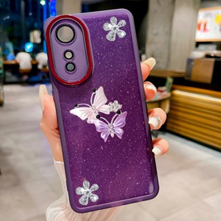 ใหม่ พร้อมส่ง เคสโทรศัพท์มือถือนิ่ม กันรอยเลนส์กล้อง ลายผีเสื้อ วิบวับ สําหรับ OPPO A58 4G A584G 2023