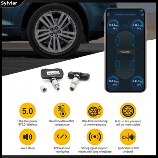 [sylviar] เครื่องวัดความดันลมยางรถยนต์ บลูทูธไร้สาย 5.0 TPMS สําหรับ Android Ios 4 ชิ้น