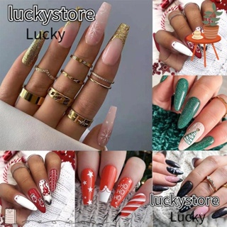 Lucky เล็บปลอม แบบกด เต็มเล็บ ลายนักบัลเล่ต์อัลมอนด์ ศพฝรั่งเศส สีแดง สีเขียว 24 ชิ้น