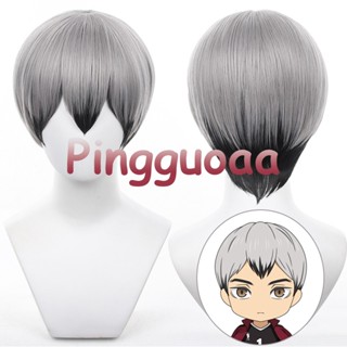 Kita Shinsuke Cosplay Wig Anime Haikyuu!! 30cm Shinsuke Kita Short Black Gray Styled Synthetic Hair Wigs+ Wig Cap