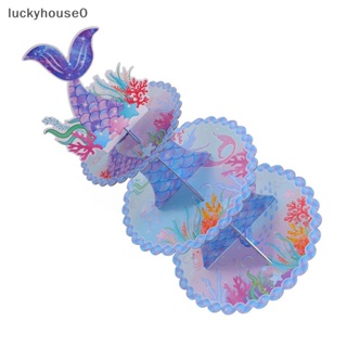 Luckyhouse0^^ ชั้นวางเค้ก ลายนางเงือก สีฟ้า สําหรับตกแต่งปาร์ตี้วันเกิด งานแต่งงาน เบบี้ชาวเวอร์ 1st