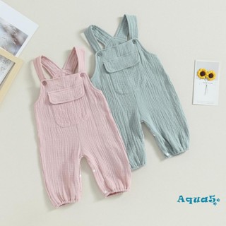 Aqq- ชุดรอมเปอร์ บอดี้สูท จั๊มสูท รอมเปอร์ แขนกุด สีพื้น ฤดูร้อน เสื้อผ้าเด็กทารก เด็กผู้หญิง เด็กผู้ชาย กระเป๋า