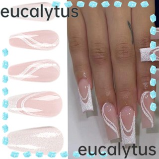 Eucalytus1 เล็บปลอม สีชมพู สไตล์ฝรั่งเศส สําหรับตกแต่งเล็บ 24 ชิ้น