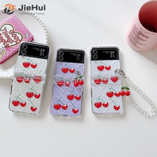 Jiehui เคสโทรศัพท์มือถือ ลายเชอร์รี่ สามชิ้น แฟชั่น สําหรับ Samsung Z Flip4 Z Flip3