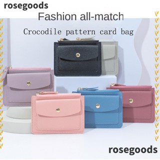 Rosegoods1 กระเป๋าใส่เหรียญ ใบสั้น หนัง PU สีพื้น แฟชั่นสําหรับผู้หญิง