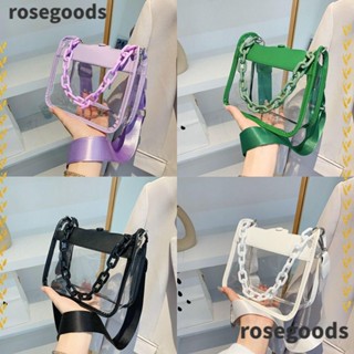 Rosegoods1 กระเป๋าถือ PVC แบบใส กันน้ํา ความจุขนาดใหญ่ สีแคนดี้ สําหรับเด็กผู้หญิง