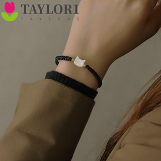 Taylor1 สร้อยข้อมือถัก รูปหัวแมวน่ารัก สีดํา และสีขาว อุปกรณ์เสริม สําหรับคู่รัก