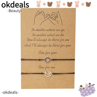 Okdeals สร้อยข้อมือ เชือกถัก โลหะผสม รูปดวงจันทร์ สไตล์โบฮีเมียน เรียบง่าย 2 ชิ้น