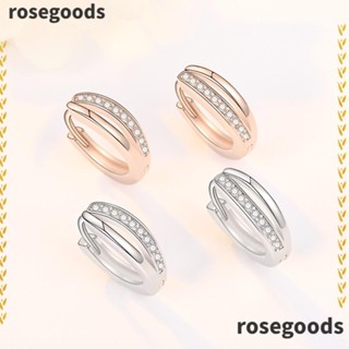 Rosegoods1 ต่างหูสตั๊ด ประดับเพชร คริสตัล สีเงิน สองชั้น คุณภาพสูง เครื่องประดับแฟชั่น สําหรับผู้หญิง 2 ชิ้น