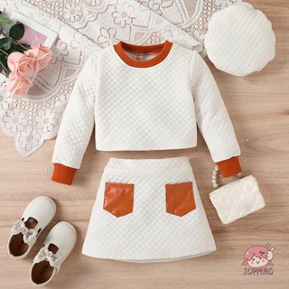 Jop-2-6 ปี ชุดเสื้อแขนยาว + กระโปรง + หมวกเบเร่ต์ 3 ชิ้น สําหรับเด็กผู้หญิง