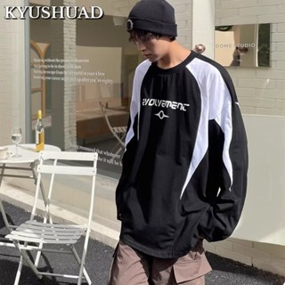 KYUSHUAD อินเทรนด์สไตล์ขี้เกียจรอบคอหลวมจับคู่สีด้านบนจับคู่เสื้อสเวตเตอร์ผู้ชาย