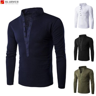 เสื้อเชิ้ตแขนยาว คอวี แบบสวมหัว ติดกระดุม สําหรับผู้ชาย