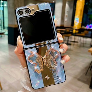 เคสมือถือ แบบพับได้ ลายผีเสื้อ พร้อมตัวยึด หรูหรา สําหรับ Samsung Galaxy Z Flip5 Z Flip 5 4 3 5G