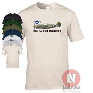 เสื้อยืด ลายเครื่องบินรบ Curtiss P40 Warhawk WW2 World war 2 US          