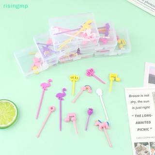 [risingmp] ส้อมจิ้มผลไม้ เบนโตะ สลัด ของหวาน ลายการ์ตูน สีโปร่งใส สําหรับเด็ก 6 8 10 ชิ้น