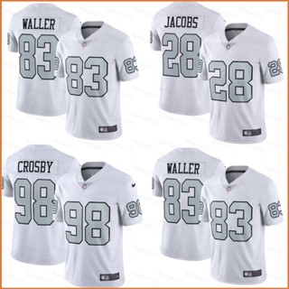 Fb NFL เสื้อยืดกีฬา แขนสั้น พิมพ์ลาย Las Vegas Raiders Jersey Waller Crosby Jacobs สีขาว พลัสไซซ์