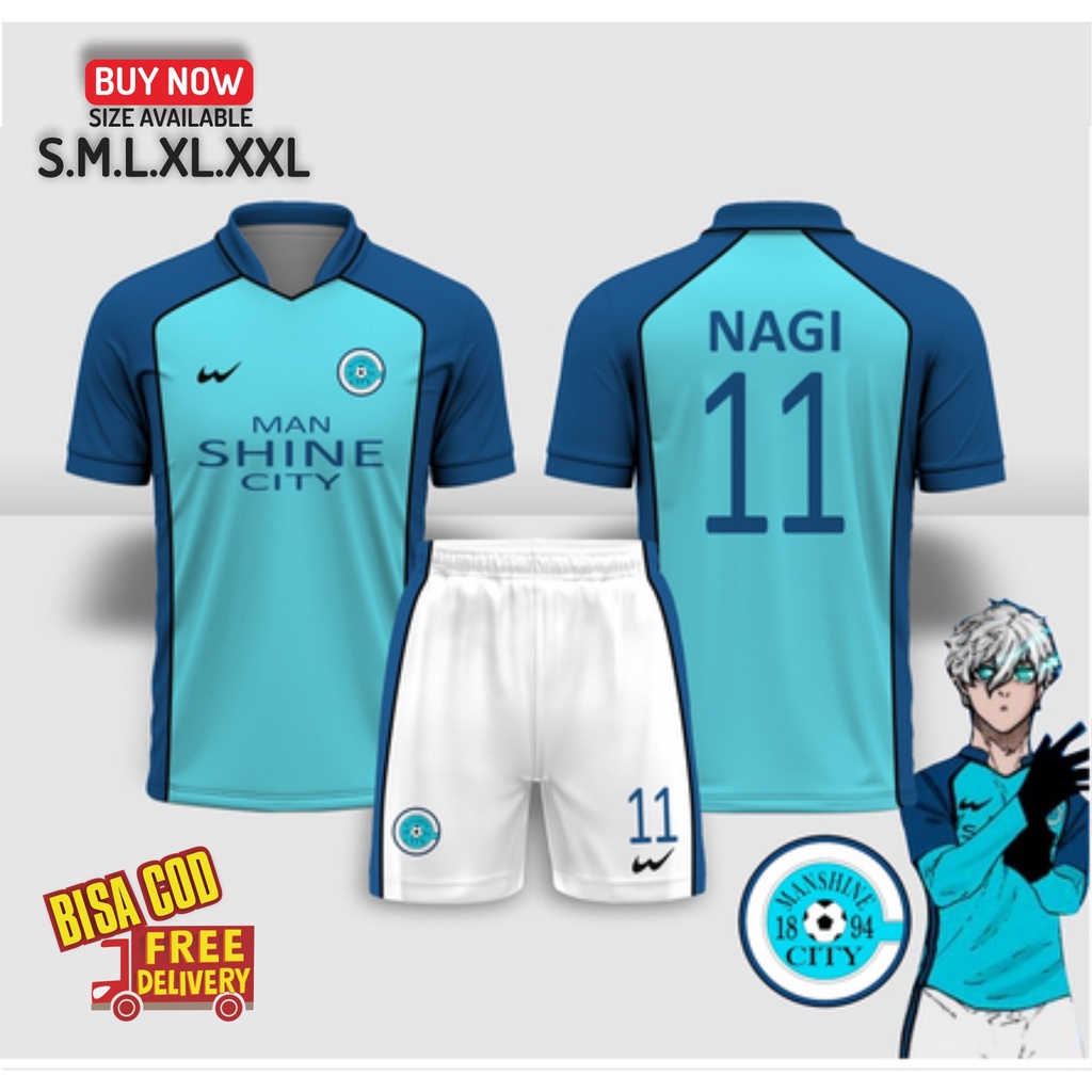Jersey Jersy Anime Blue Lock Man Shine City คอสเพลย์ Bola Manga FullPrinting READY TO SHIP