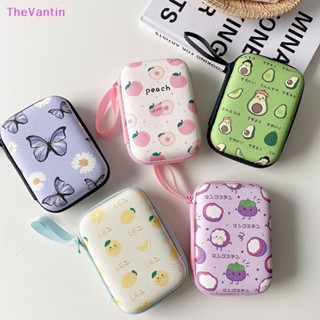 Thevantin กระเป๋าเก็บหูฟัง สายชาร์จ ทรงสี่เหลี่ยม มีซิป ลายการ์ตูนผลไม้น่ารัก