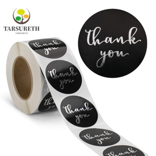 Tarsureth สติกเกอร์ฉลาก Thank You มีกาวในตัว ทรงกลม 1 นิ้ว สีดํา เงิน 500 ชิ้น