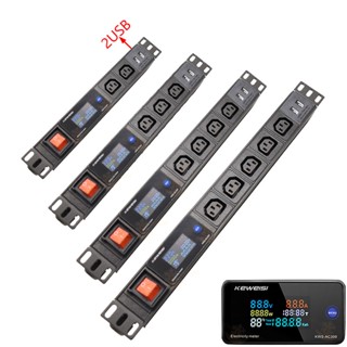 รางปลั๊กไฟ PDU พร้อมจอแสดงผลดิจิทัล C13 ซ็อกเก็ตขยาย 2USB สายต่อ 2 เมตร