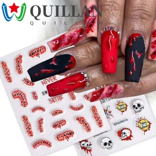 Quillan สติกเกอร์ติดเล็บ ลายฟักทองฮาโลวีน กะโหลกผี DIY สําหรับตกแต่งเล็บ วันหยุด ร้านเสริมสวย