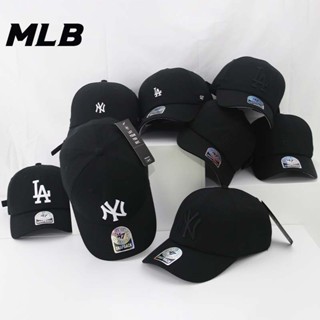 Mlb หมวกเบสบอล ผ้าฝ้าย แบบนิ่ม ปักลาย LA NY สีดํา และสีน้ําเงิน สไตล์เกาหลี ปรับได้ 47 สําหรับผู้ชาย และผู้หญิง