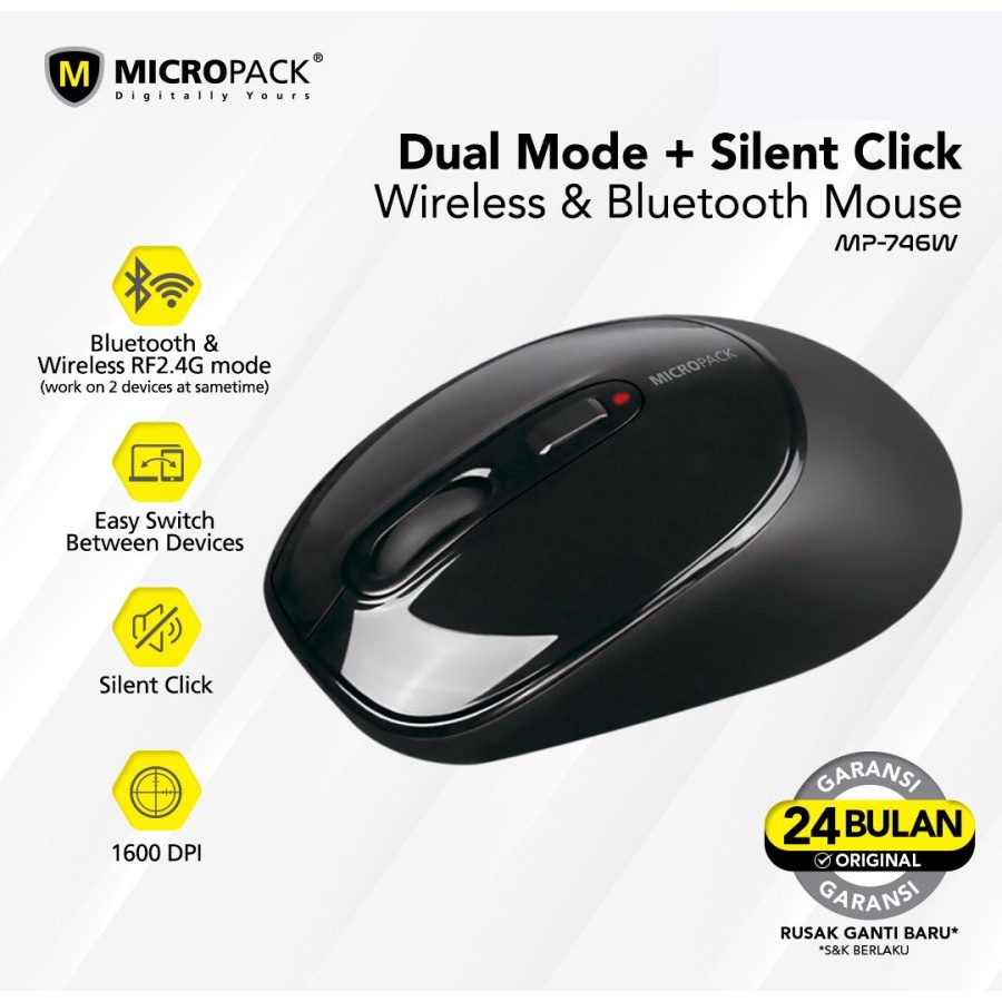 Micropack Dual Mouse ไร้สายบลูทูธ สีดํา MP-746W