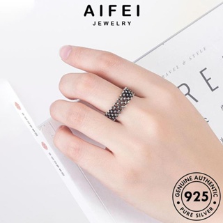 AIFEI JEWELRY แท้ เกาหลี Silver เครื่องประดับ ผู้หญิง แหวน ต้นฉบับ แฟชั่น 925 เครื่องประดับ รูปแบบตารางย้อนยุค เงิน R248